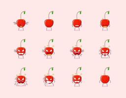 colección de lindo personaje de dibujos animados de cereza con expresión enojada. adecuado para emoticonos, logotipos, símbolos y mascotas. como emoticono, pegatina o logotipo de fruta