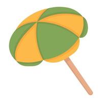 Bright striped large beach umbrella. Doodle flat clipart. All objects are repainted. vector