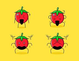 colección de lindos personajes de dibujos animados de tomate con expresiones de asombro. adecuado para emoticonos, logotipos, símbolos y mascotas vector