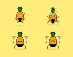 colección de lindos personajes de dibujos animados de piña con expresiones de sorpresa. adecuado para emoticonos, logotipos, símbolos y mascotas vector