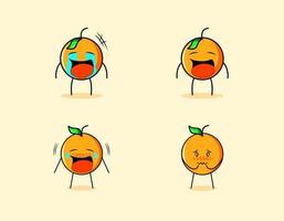 collection of cute orange cartoon character with crying and sad expressions. suitable for emoticon, logo, symbol and mascot vector