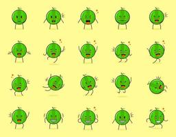 collection of cute watermelon cartoon character with happy and smile expressions. suitable for emoticon, logo, symbol and mascot vector
