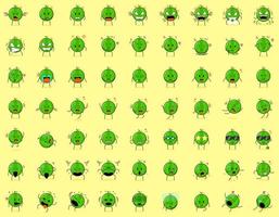 collection of cute watermelon cartoon character with angry expression, thinking, crying, sad, confused, flat, happy, scared, shocked, dizzy, hopeless, sleeping. suitable for emoticon and mascot vector