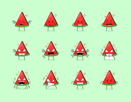 Set of cute watermelon slice character with angry expressions. suitable for emoticon, logo, symbol and mascot vector