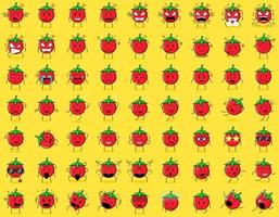 collection of cute tomato cartoon character with angry expression, thinking, crying, sad, confused, flat, happy, scared, shocked, dizzy, hopeless, sleeping. suitable for emoticon and mascot vector