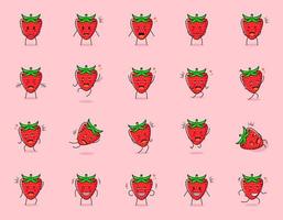 Set of cute strawberry cartoon character with happy and smile expression. suitable for emoticon, logo, symbol and mascot vector