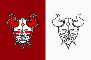 ilustración de máscara de diablo con cuernos. color y estilo de arte lineal. adecuado para el diseño de mascotas, logotipos o camisetas