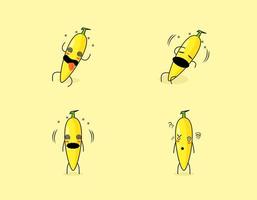 Set of cute banana cartoon character with dizzy expression. suitable for emoticon, logo, symbol and mascot vector