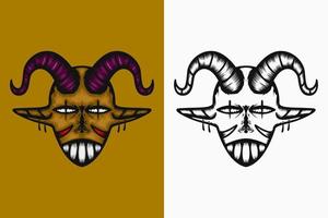 skull devil with horns and long ears. color, detiled and line art style. suitable for mascot, logo, symbol and t-shirt design vector