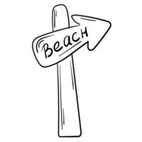 etiqueta engomada del garabato señal de dirección de la playa de dibujos animados simples vector