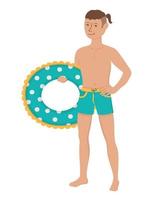 Guy with an inflatable circle. Doodle flat clipart. All objects are repainted. vector