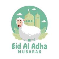 ovejas y mezquita feliz concepto de eid al adha vector