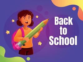 una niña cargando un lápiz de regreso a la escuela vector