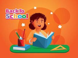 una niña leyendo un libro de regreso a la escuela vector