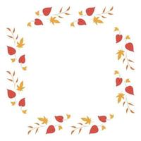 Square frame with horizontal orange branches, yellow and red leaves on white background. Isolated wreath for your design. vector
