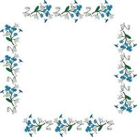 Square frame with snowdrops and flowers forget-me-not. Isolated wreath on white background for your design vector