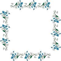 Square frame with snowdrops and flowers forget-me-not. Isolated wreath on white background for your design vector