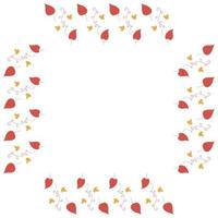 Square frame with vertical red leaves, decorative elements and little yellow leaves on white background. Isolated wreath for your design. vector