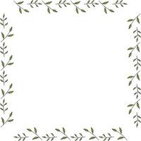 Square frame made of different green branches. Vector on white for your design