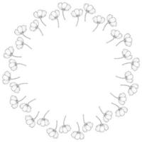 marco redondo con flores de cosmos en blanco y negro sobre fondo blanco. marco floral aislado para su diseño. imagen vectorial vector