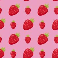 Seamless pattern with awesome strawberry on pink background. Vector image.