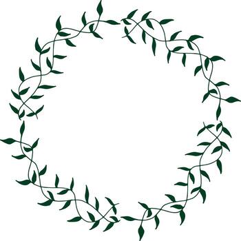 Round frame with interesting cute green branches on white background. Vector image.