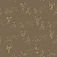 Seamless pattern with exquisite green branches on brown background for  fabric, textile, clothes, blanket, scrapbooking and other things. Vector image.