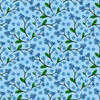 Seamless pattern with fascinating flowers forget-me-not on light blue background.  Vector image.