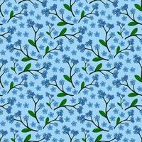 Seamless pattern with fascinating flowers forget-me-not on light blue background.  Vector image.