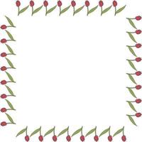Square frame with vertical bright pink tulips on white background. Vector image.