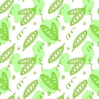 Seamless pattern of green peas and spots, hand-drawn doodle-style elements. Vegetables. Abstract spots in pastel green. Green peas vector