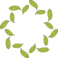 Round frame made of green leaf pattern. Romantic wreath on white background for your design. vector