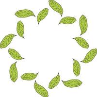 Round frame made of green leaf pattern. Romantic wreath on white background for your design. vector