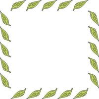 Square frame with green leaves on white background. Vector image.