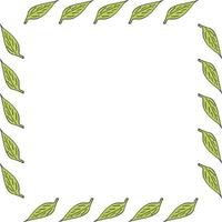 Square frame with green leaves on white background. Vector image.