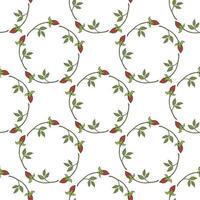 Seamless pattern with round frames of red rose buds on white background. Vector image.