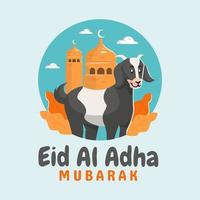 cabra y mezquita feliz concepto de eid al adha vector