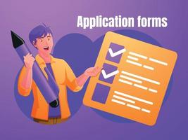 a man holding a pen application forms concept vector