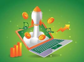 making money online from laptop with  rocket symbol vector