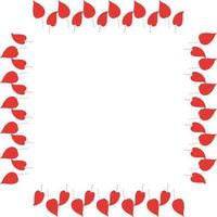 Square frame with vertical red leaves on white background. Isolated wreath for your design. vector