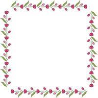 Square frame with horizontal lovely pink tulips on white background. Isolated frame of flowers for your design. vector