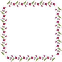 Square frame with horizontal lovely pink tulips on white background. Isolated frame of flowers for your design. vector