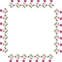 Square frame with vertical lovely pink tulips on white background. Isolated frame of flowers for your design. vector