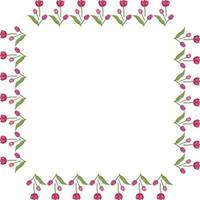 Square frame with vertical lovely pink tulips on white background. Isolated frame of flowers for your design. vector