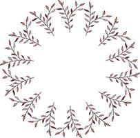 Round frame made of vertical red and pink leaves on a branch. Romantic wreath on white background for your design. vector