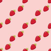 Seamless pattern with strawberry on light pink background. Vector image.