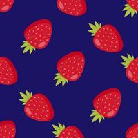 Seamless pattern with awesome strawberry on dark blue background. Vector image.