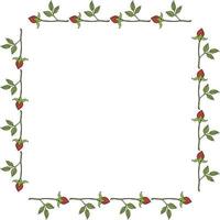 Square frame with horizontal red rose buds on white background. Vector image.