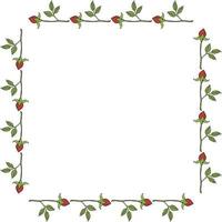 Square frame with horizontal red rose buds on white background. Vector image.