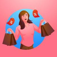 a girl carrying a shopping bag vector